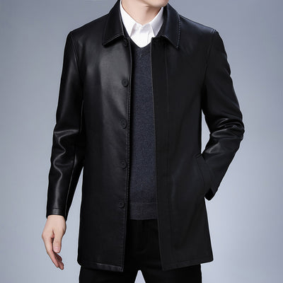 Chaqueta de Cuero para Hombre con Forro Térmico y Solapa - Image 3