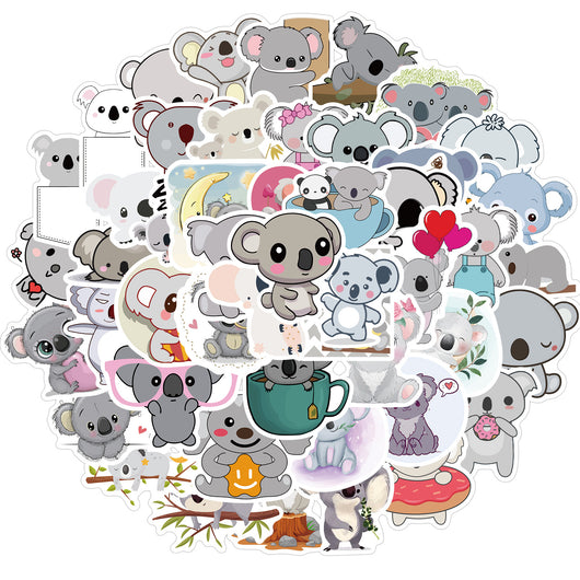 A large collection of cute cartoon animal stickers, including a monkey, pig, shark, penguin, elephant, and more, arranged in a circle. - Image 13