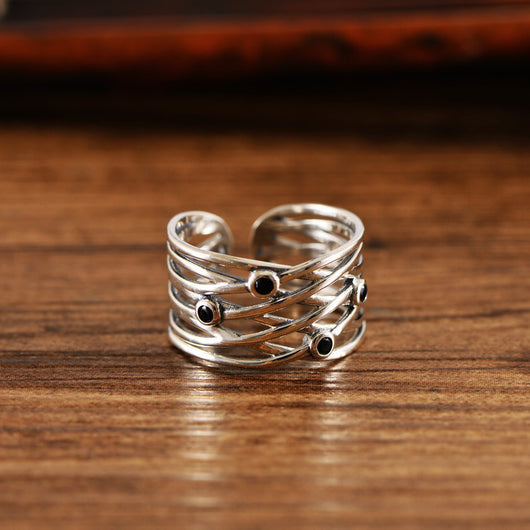 Anillo de Plata S925 Tejido Ancho Vintage para Mujer - Image 9