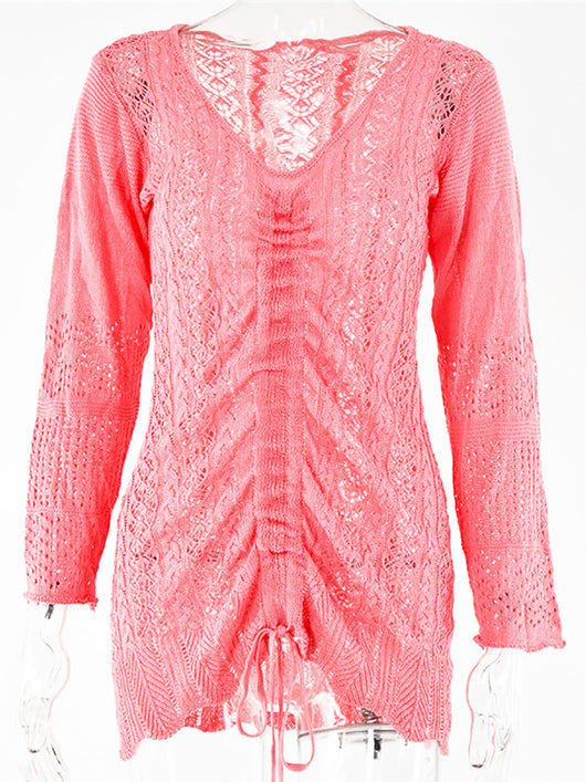 Vestido Tejido Manga Larga con Escote en V Profundo - Image 11