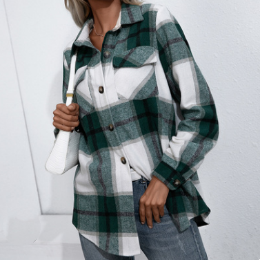 Camisa Suéter Cuadros Cashmere Grueso Holgada y Cómoda
