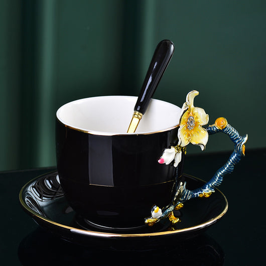 Juego de Taza y Platillo de Cerámica Esmaltada Creativa - Image 3