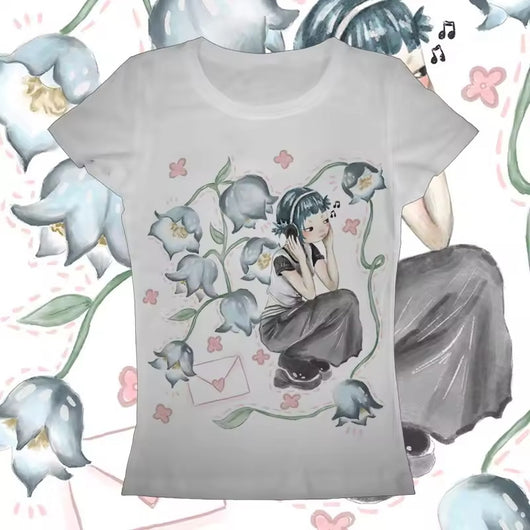 Playera Retro Estampada Cuello Redondo Manga Corta para Mujer - Image 3