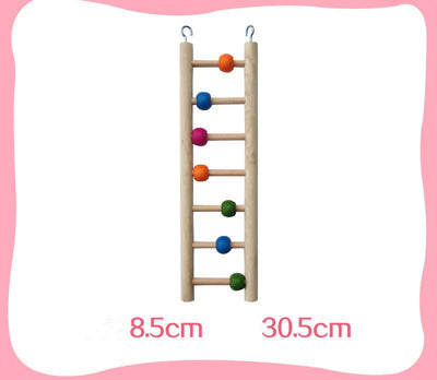 Colorful wooden aerial ladder with five rungs and vibrant beads, featuring metal hooks for birds or hamsters. - Image 8