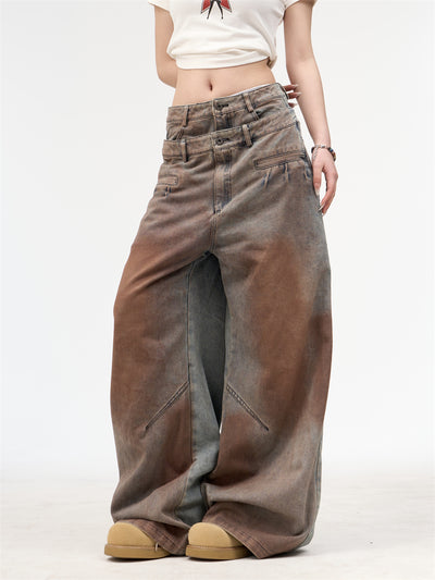 Jeans Retro Americano Cintura Doble Efecto Lavado para Mujer - Image 5