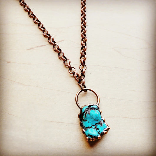 Long Copper Necklace with Turquoise and Copper Pendant 255f