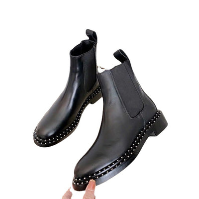 Botas Cortas de Cuero Estudadas Estilo Británico para Mujer - Image 12