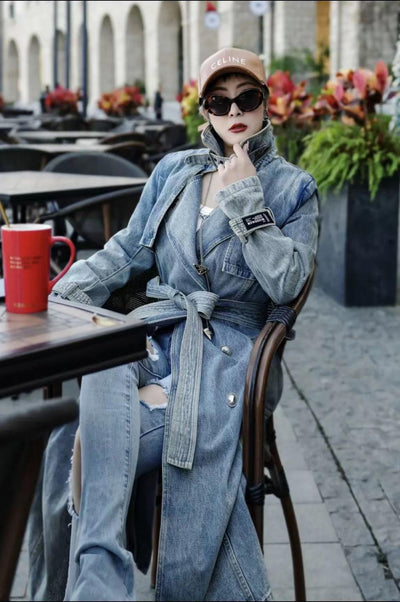 Abrigo Trinchera Denim Retro con Personalidad - Image 11