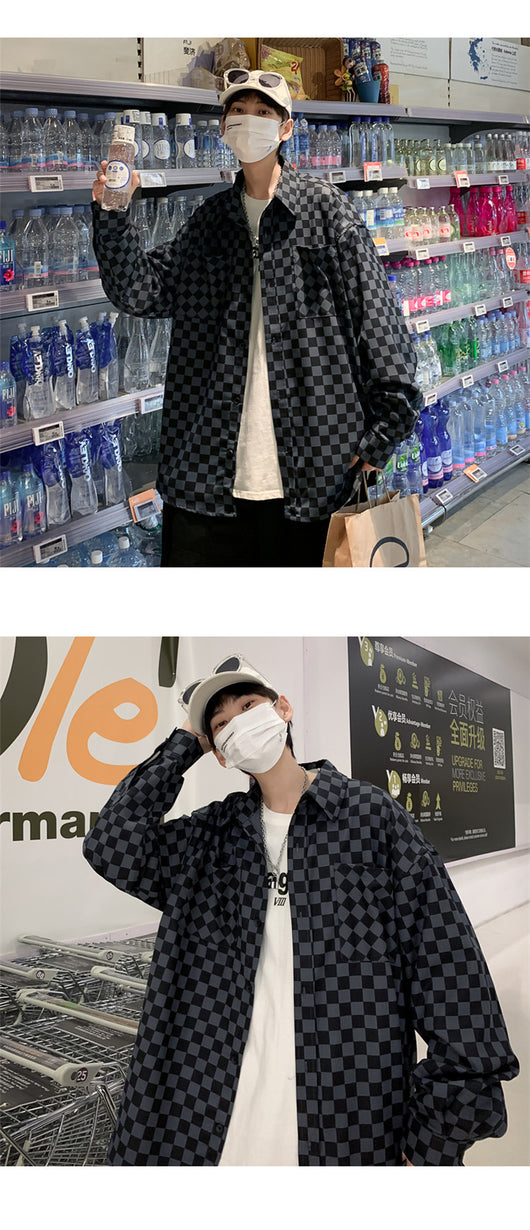 Camisa Suelta Estilo Japonés a Cuadros para Hombre - Manga Larga Primavera - Image 16