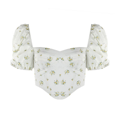 Blusa Temperament Commuter con Mangas Voluminosas Blanca Estampada Cuello Cuadrado - Image 8