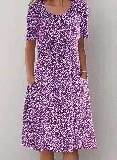 Vestido Midi Floral Escote Redondo Manga Corta - Image 7