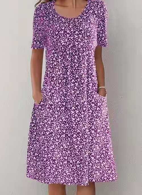 Vestido Midi Floral Escote Redondo Manga Corta - Image 7
