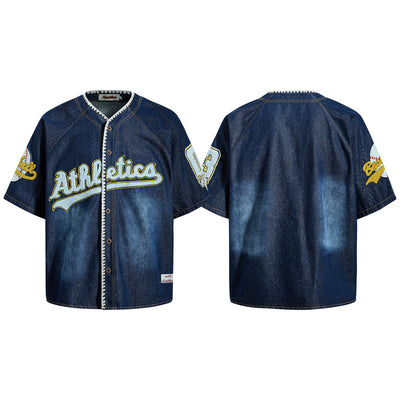 Camisa Denim Estilo Vintage Americana con Bordado Flocked - Image 6