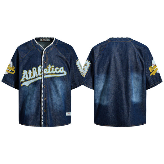 Camisa Denim Estilo Vintage Americana con Bordado Flocked - Image 6