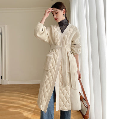 Abrigo de Plumón de Ganso Blanco con Cashmere para Mujer - Largo Medio - Image 5