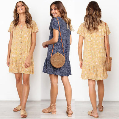 Vestido Estampado con Escote V y Botones de Manga Corta - Image 11