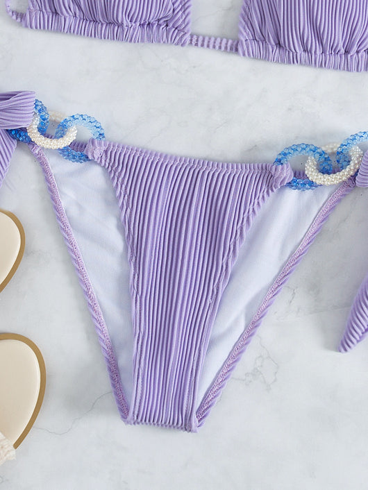 Bikini Halter con Amarre Lateral - Diseño Sólido para Playa - Image 2