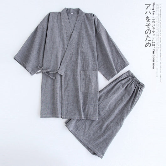 Pijama Kimono Japonés para Hombre Manga Corta con Pantalones Cortos - Image 6