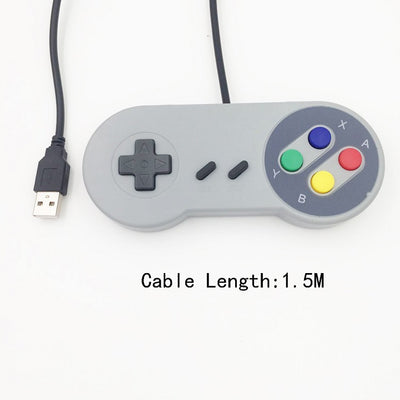 Black USB game controller with a classic SNES-style design, featuring a D-pad and colorful action buttons. - Image 4