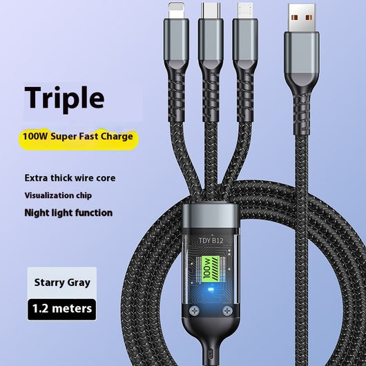 Cable de Carga Rápida 3 en 1 con Pantalla Digital y Luz LED