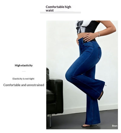 Pantalón Slim Fit Talle Alto Elástico con Estampado Tipo Denim - Image 7