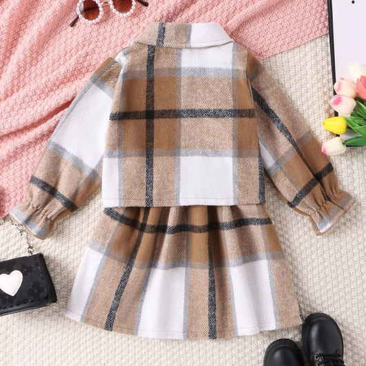 Conjunto de Dos Piezas: Vestido Cuello Alto a Cuadros con Chaqueta - Image 3