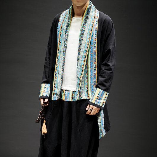 Abrigo Kimono Cardigan de Algodón y Lino - Estilo Japonés Moderno para Hombre - Image 3