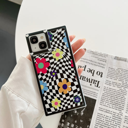 Funda para Teléfono con Patrón de Cuadros Irregulares y Flores - Image 3
