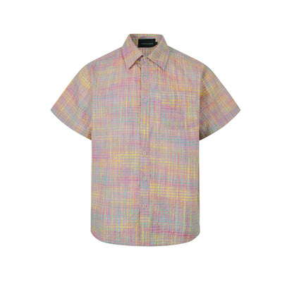 Camisa Cuadriculada Seersucker Suelta para Hombre - Manga Corta Verano - Image 15