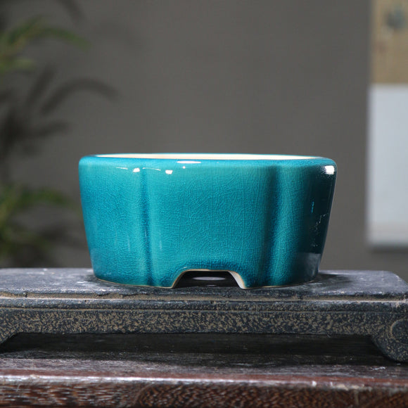 Vaso de Barro Roxo Estilo Chinês com Padrões Geométricos para Bonsai