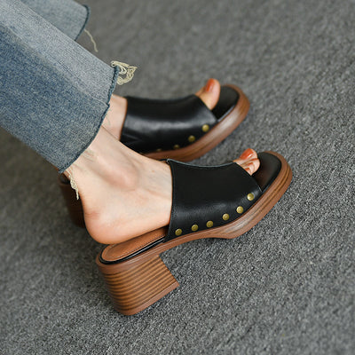 Pantuflas Retro con Tacón Grueso y Punta Cuadrada para Mujer - Comodidad de Verano - Image 7