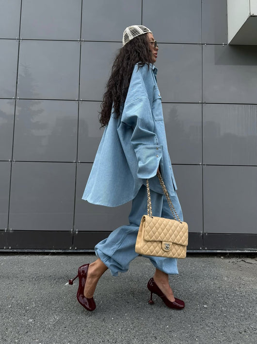 Conjunto Oversized de Camisa Denim Azul Claro y Pantalón Baggy - Image 4