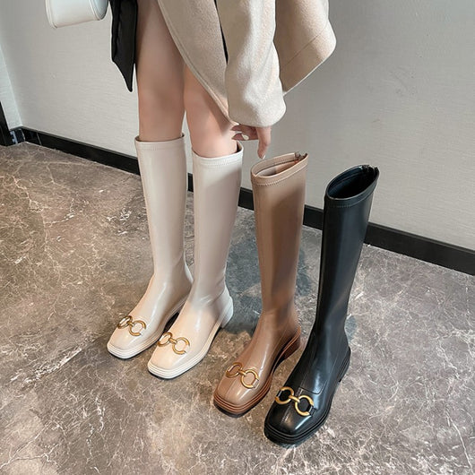 Botas Motociclista Mujer Talla Grande con Hebilla Redonda y Punta Cuadrada - Image 11