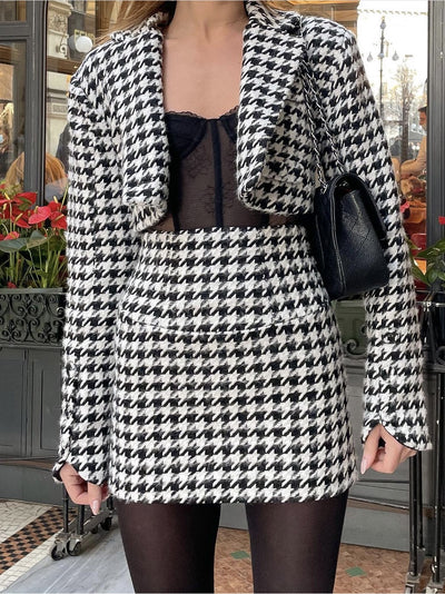 Blazer Falda Cuadros Houndstooth Diseño Ejecutivo - Image 8