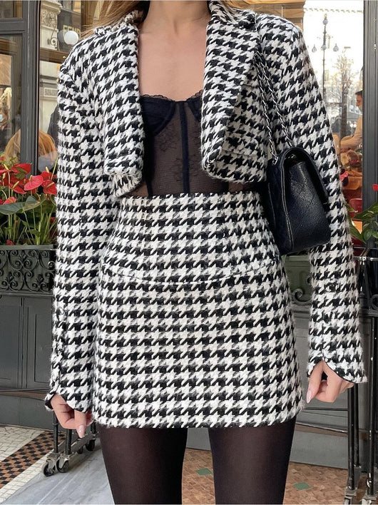 Blazer Falda Cuadros Houndstooth Diseño Ejecutivo - Image 8