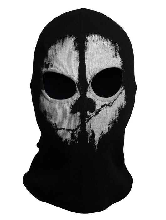 Black balaclava with a white skull face print, featuring dark eye holes, ideal for Halloween or cold weather. - Image 2