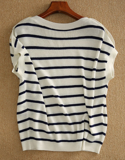 Blusa Rayada Ice Silk Manga Corta Ajustada y Cubriente - Image 13