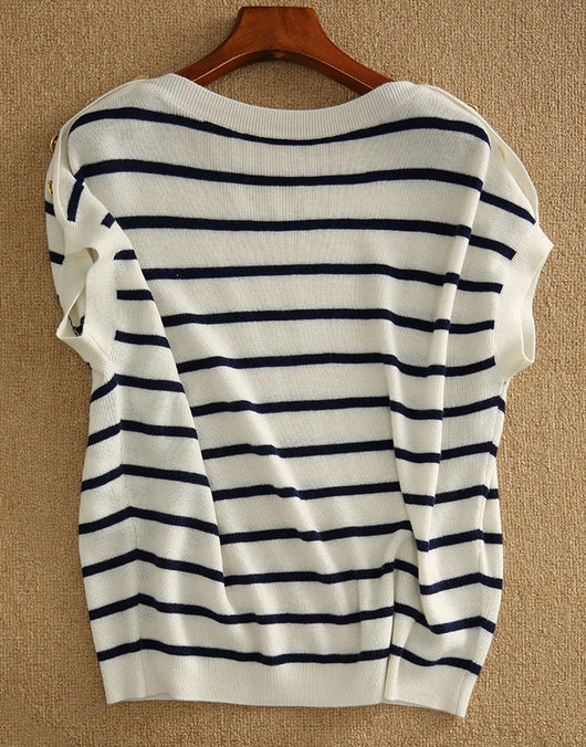 Blusa Rayada Ice Silk Manga Corta Ajustada y Cubriente - Image 13