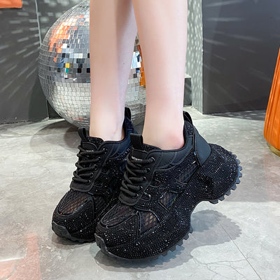 Zapatillas Deportivas Plataforma Gruesa para Mujer con Brillo y Cristales - Amarillo Claro - Image 19