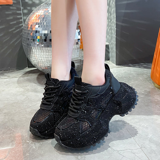 Zapatillas Deportivas Plataforma Gruesa para Mujer con Brillo y Cristales - Amarillo Claro - Image 19