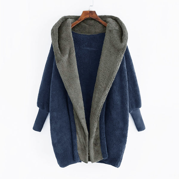 Cardigan Reversible de Terciopelo Doble Cara con Capucha para Mujer
