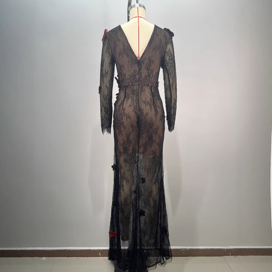 Vestido de Fiesta Elegante con Lentejuelas, Escote Redondo y Transparencias - Image 4