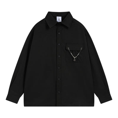 Camisa Manga Larga Personalizada Bolsillo Color Sólido Hombre Corte Holgado - Image 7
