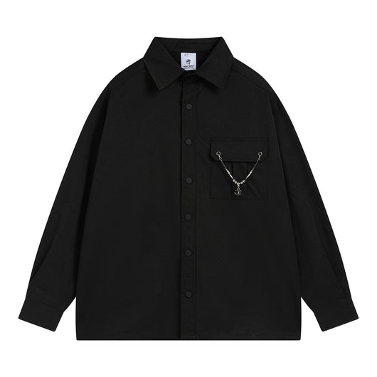 Camisa Manga Larga Personalizada Bolsillo Color Sólido Hombre Corte Holgado - Image 7