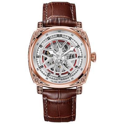 Reloj Automático de Acero Inoxidable con Correa de Cuero para Hombre - Image 3