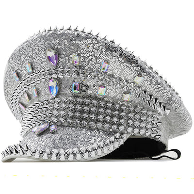 Sombrero de Novia Plateado con Lentejuelas y Tachuelas para Fotografía - Image 13