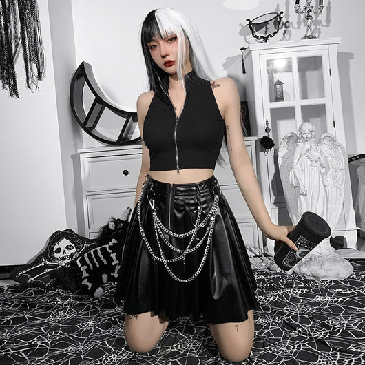 Falda de Cuero PU Plisada con Cadenas Punk - Image 17