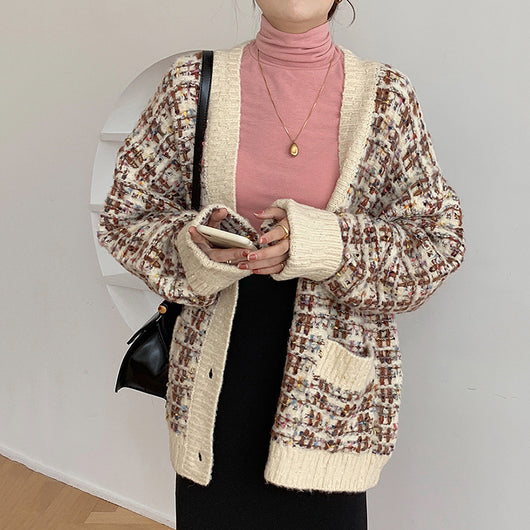 Cardigan Tejido Holgado Multicolor de Manga Larga para Mujer - Image 3