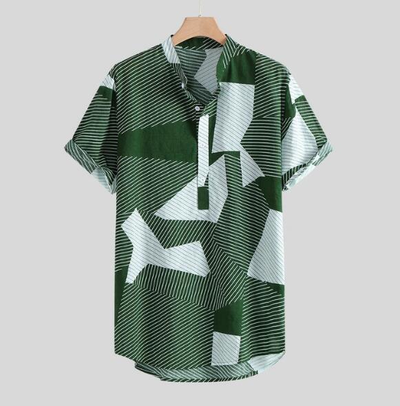 Camisa Casual Hawaii Hombre Cuello Mao Verano Transpirable