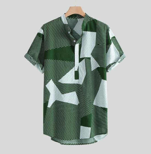 Camisa Casual Hawaii Hombre Cuello Mao Verano Transpirable